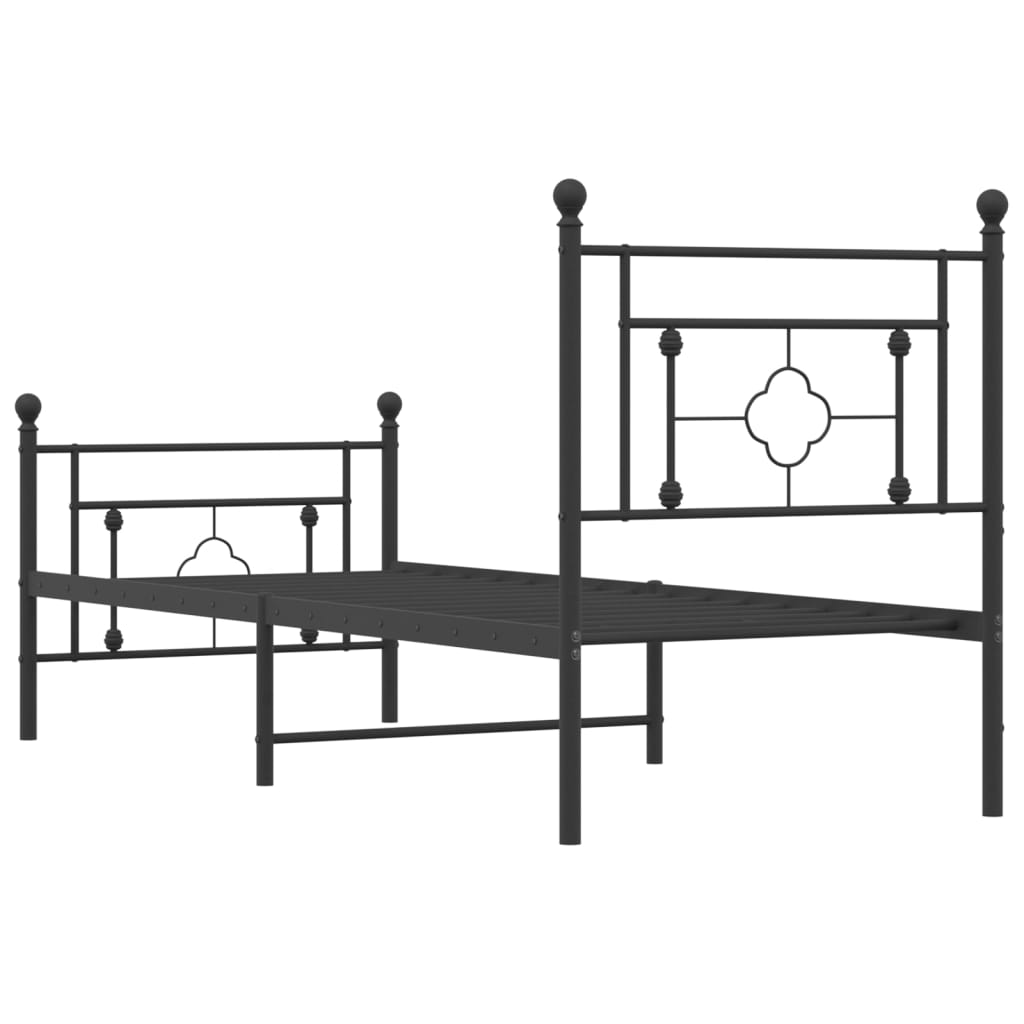 Sengeramme i metall med hode- og fotgavl svart 75x190 cm