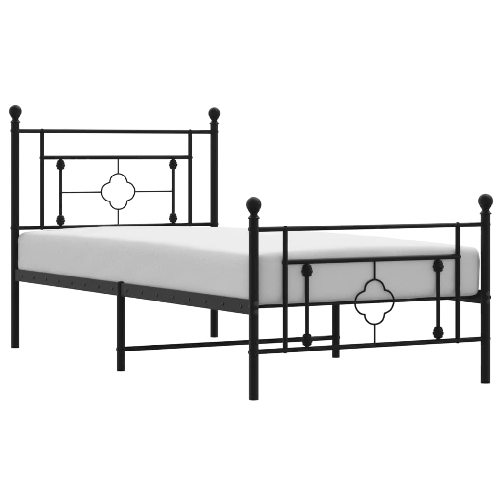 Sengeramme i metall med hode- og fotgavl svart 90x190 cm