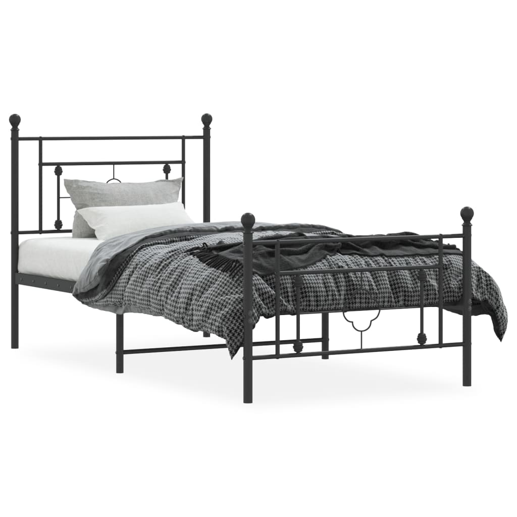 Sengeramme i metall med hode- og fotgavl svart 90x190 cm