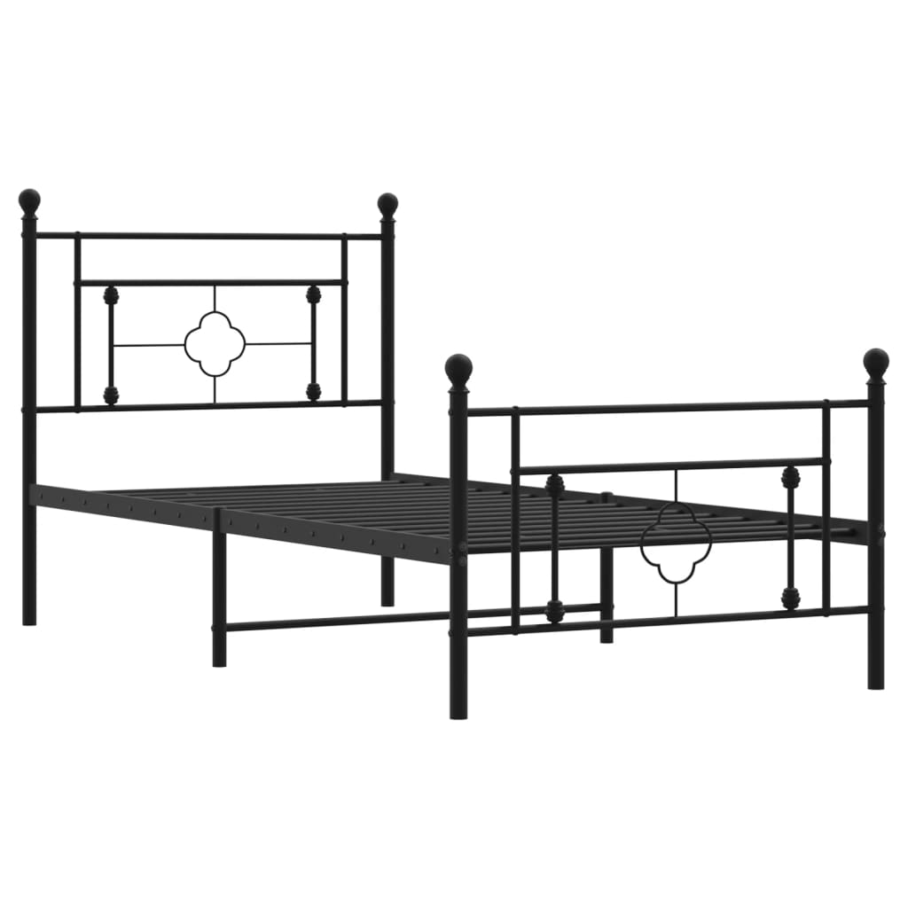 Sengeramme i metall med hode- og fotgavl svart 90x190 cm