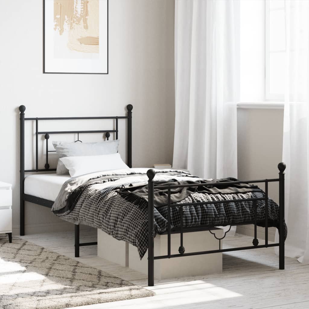 Sengeramme i metall med hode- og fotgavl svart 90x190 cm