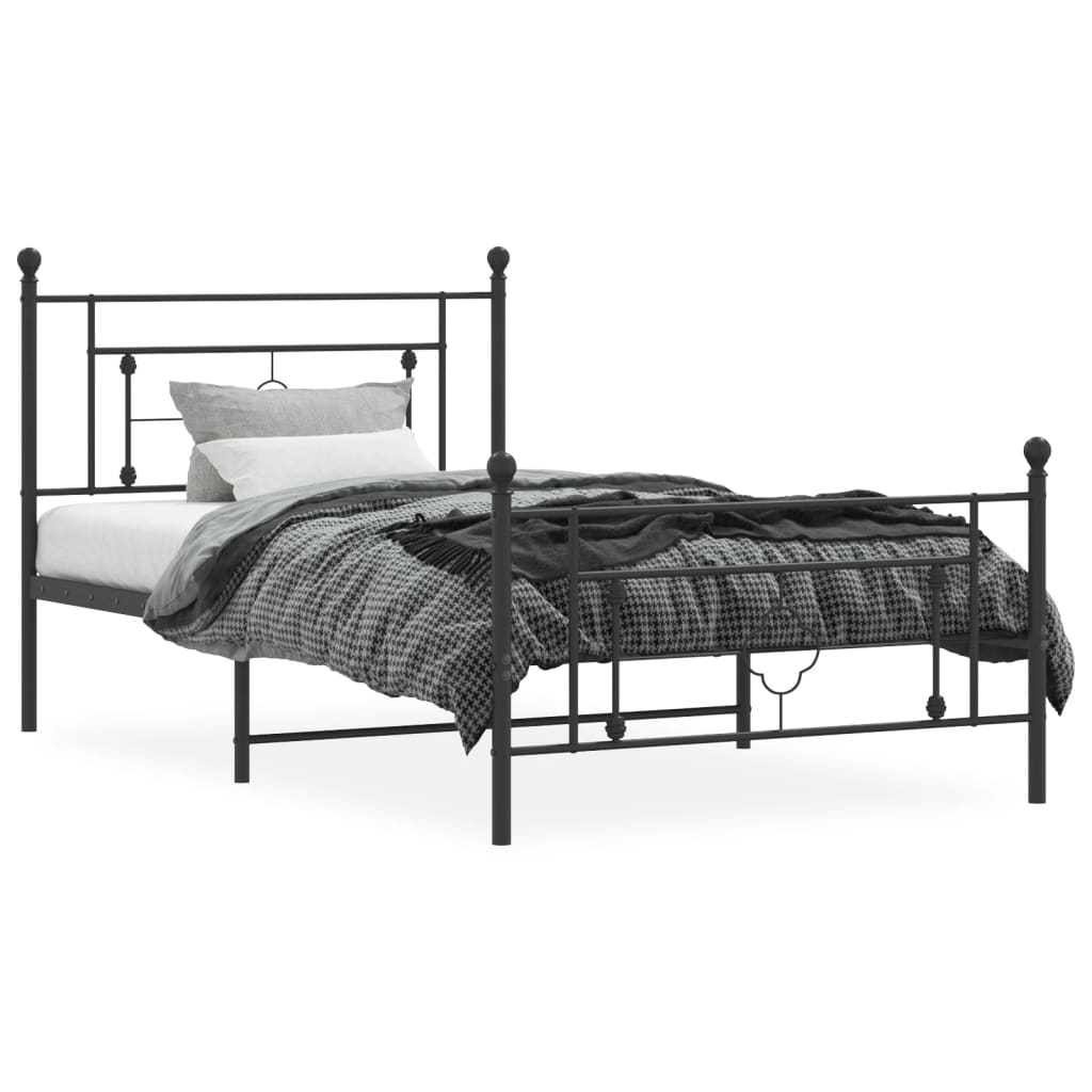 Sengeramme i metall med hode- og fotgavl svart 107x203 cm