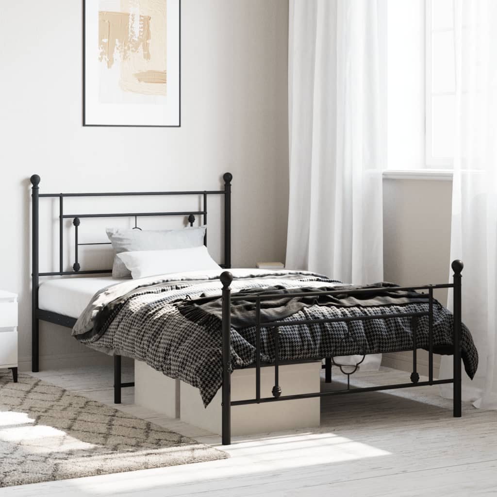 Sengeramme i metall med hode- og fotgavl svart 107x203 cm