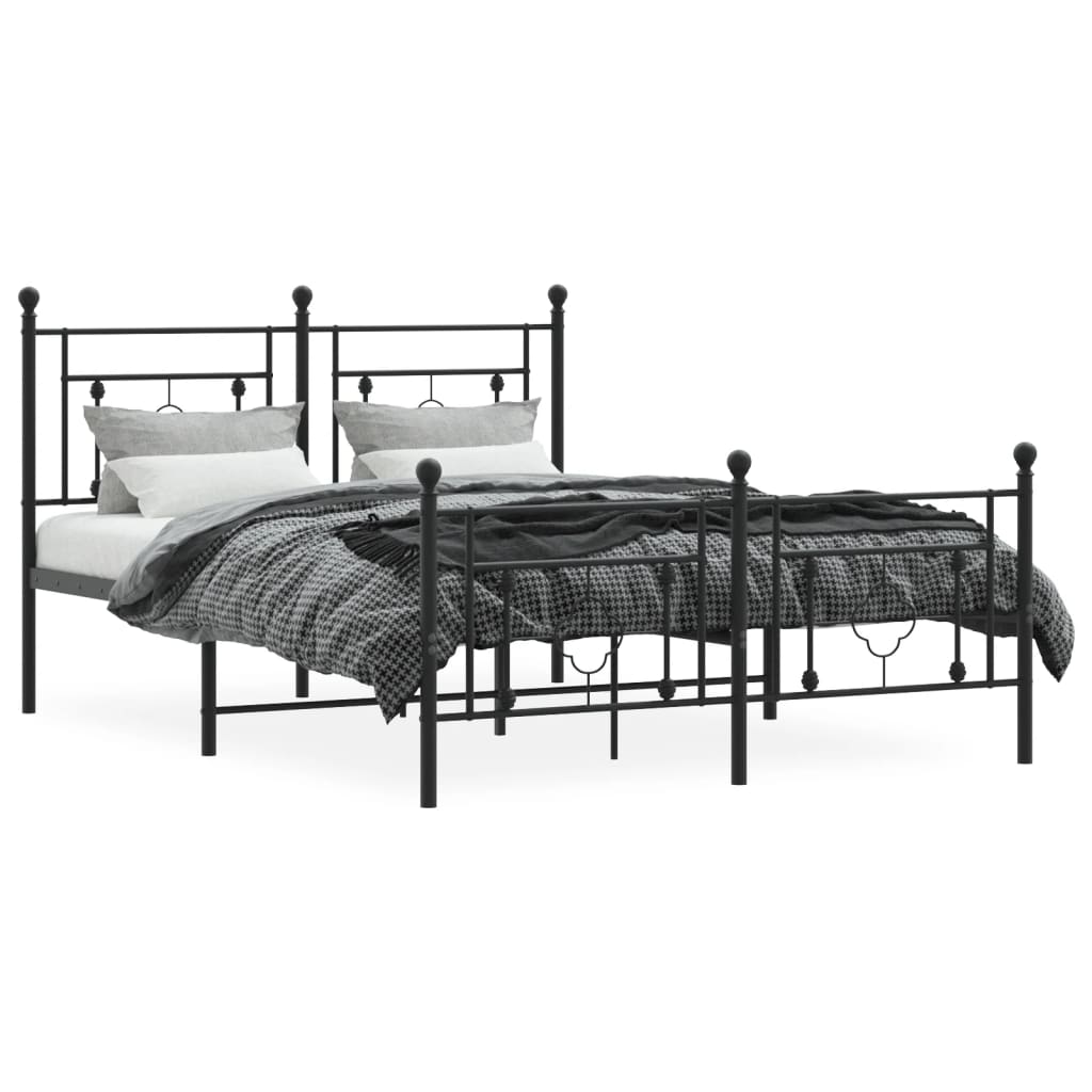 Sengeramme i metall med hode- og fotgavl svart 135x190 cm