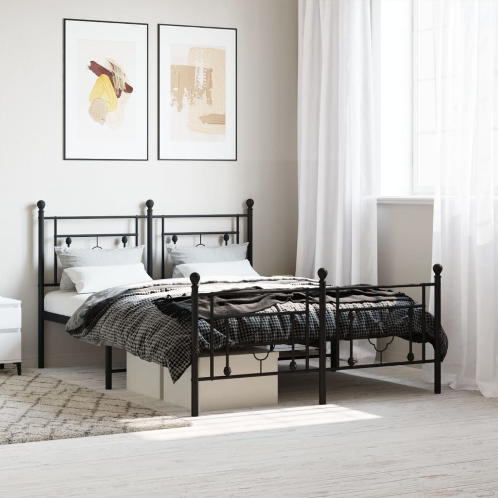 Sengeramme i metall med hode- og fotgavl svart 135x190 cm