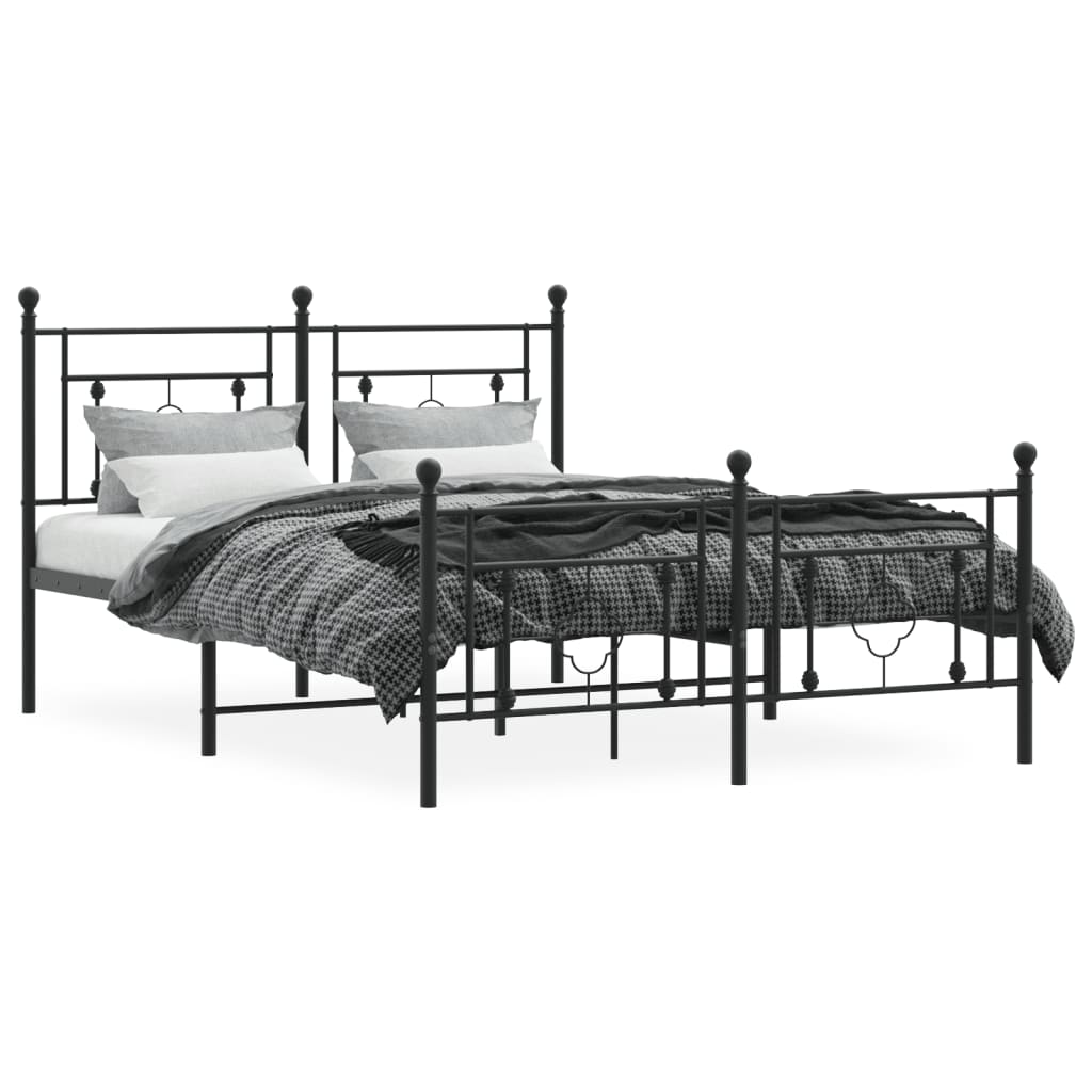 Sengeramme i metall med hode- og fotgavl svart 140x190 cm