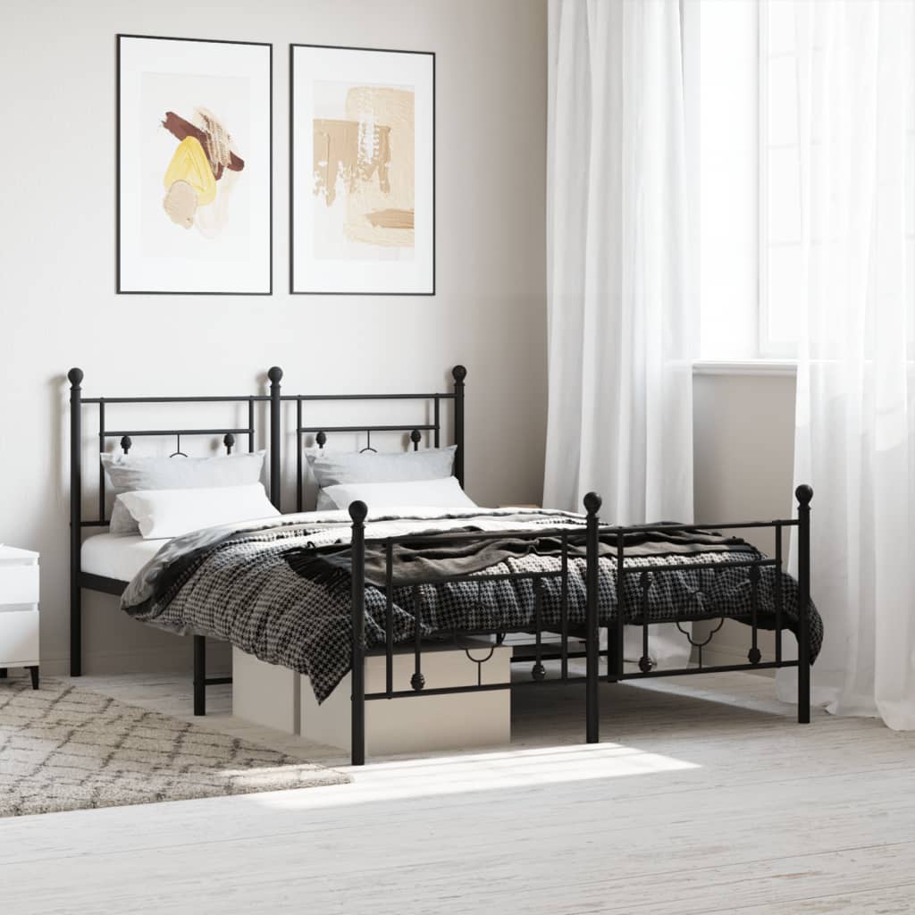 Sengeramme i metall med hode- og fotgavl svart 140x190 cm