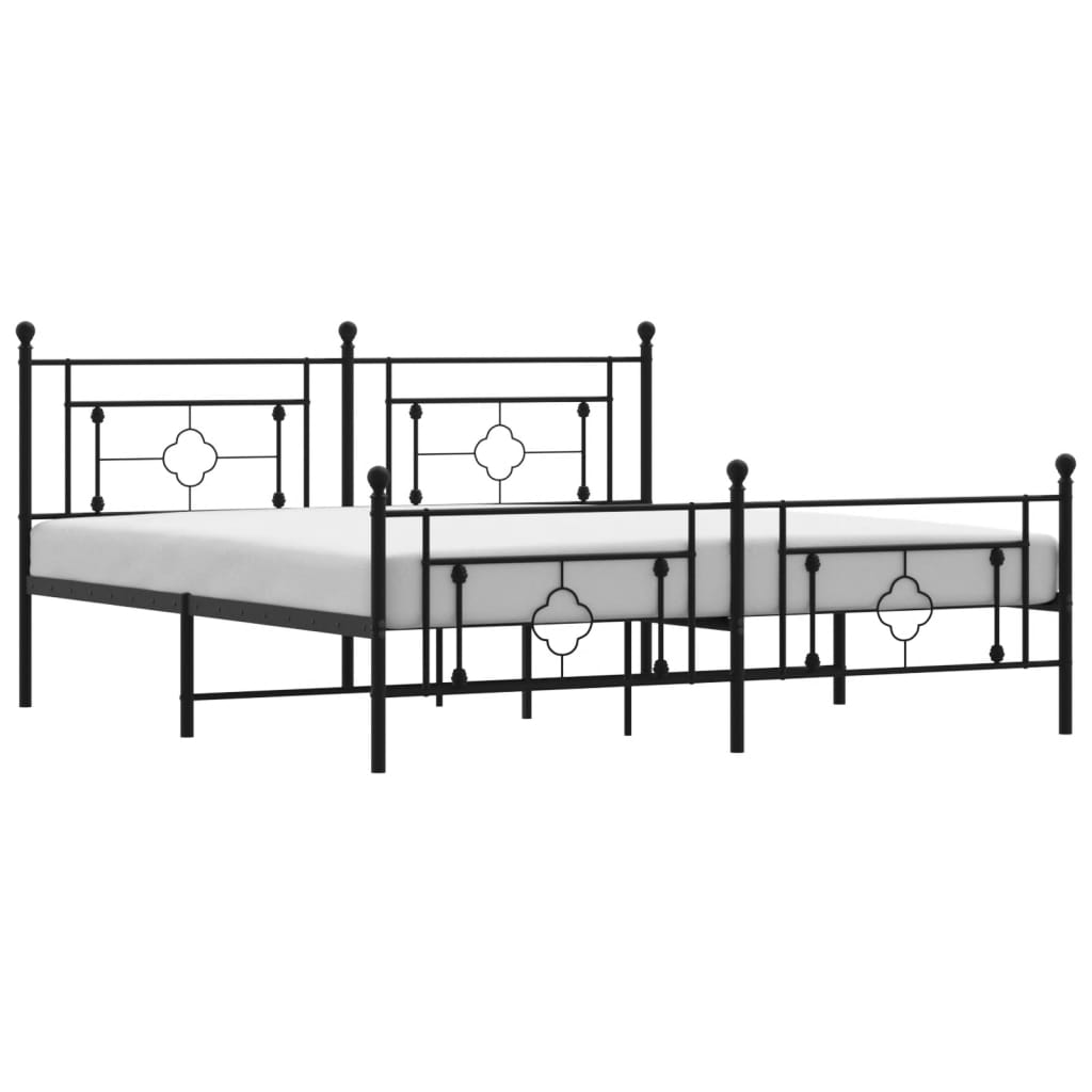 Sengeramme i metall med hode- og fotgavl svart 183x213 cm