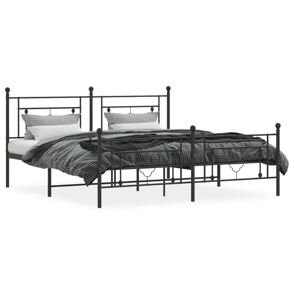 Sengeramme i metall med hode- og fotgavl svart 183x213 cm