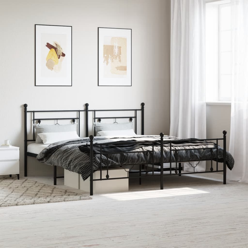 Sengeramme i metall med hode- og fotgavl svart 183x213 cm