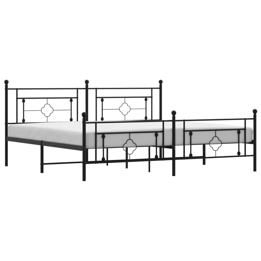 Sengeramme i metall med hode- og fotgavl svart 200x200 cm