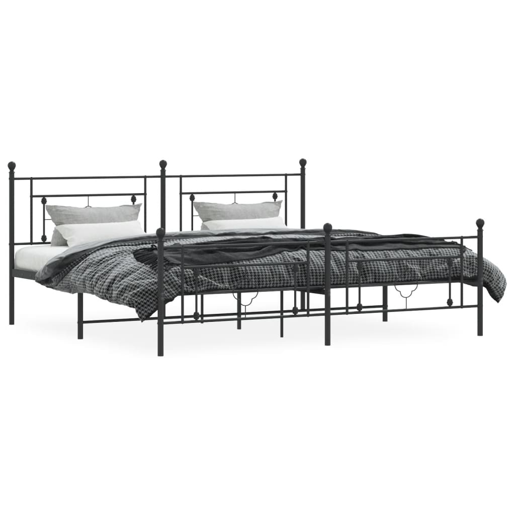 Sengeramme i metall med hode- og fotgavl svart 200x200 cm