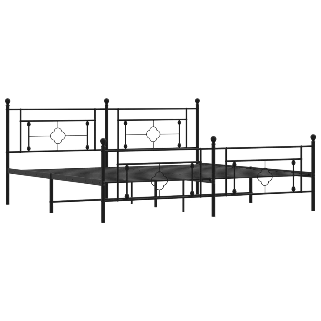 Sengeramme i metall med hode- og fotgavl svart 200x200 cm