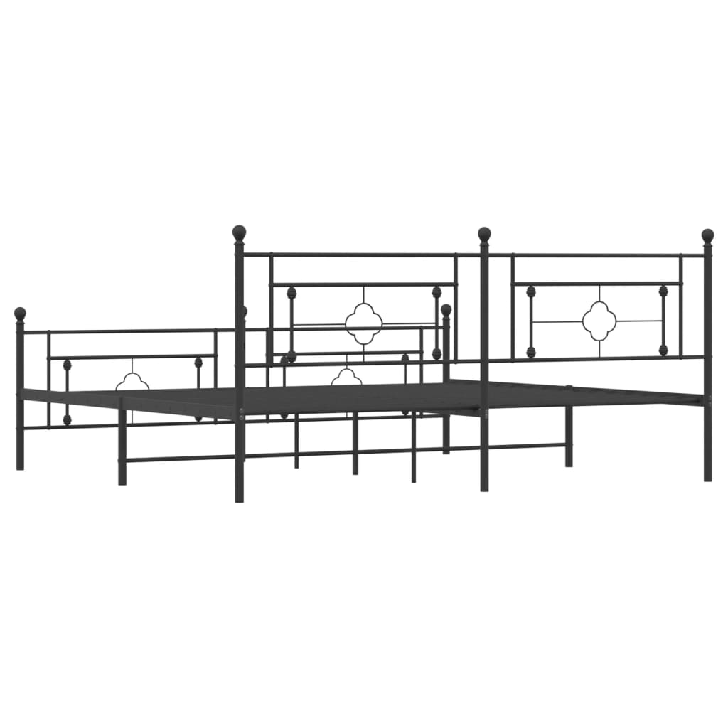 Sengeramme i metall med hode- og fotgavl svart 200x200 cm