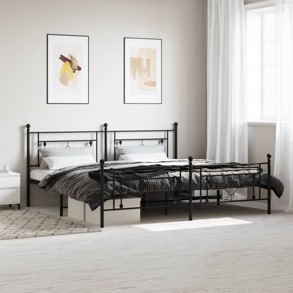 Sengeramme i metall med hode- og fotgavl svart 200x200 cm