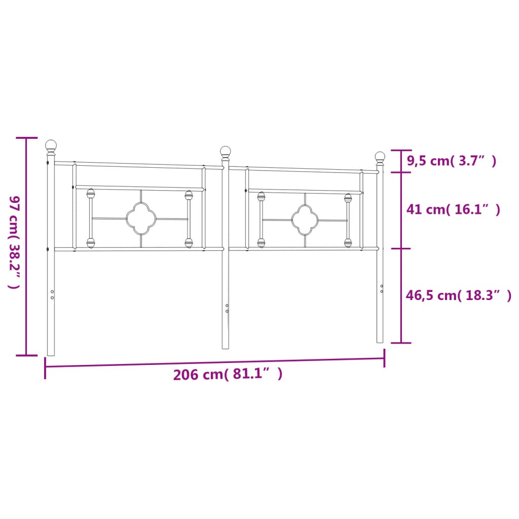 Utskiftbar sengegavl i metall svart 200 cm