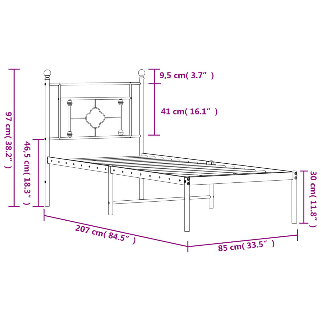 Sengeramme i metall med hodegavl hvit 80x200 cm