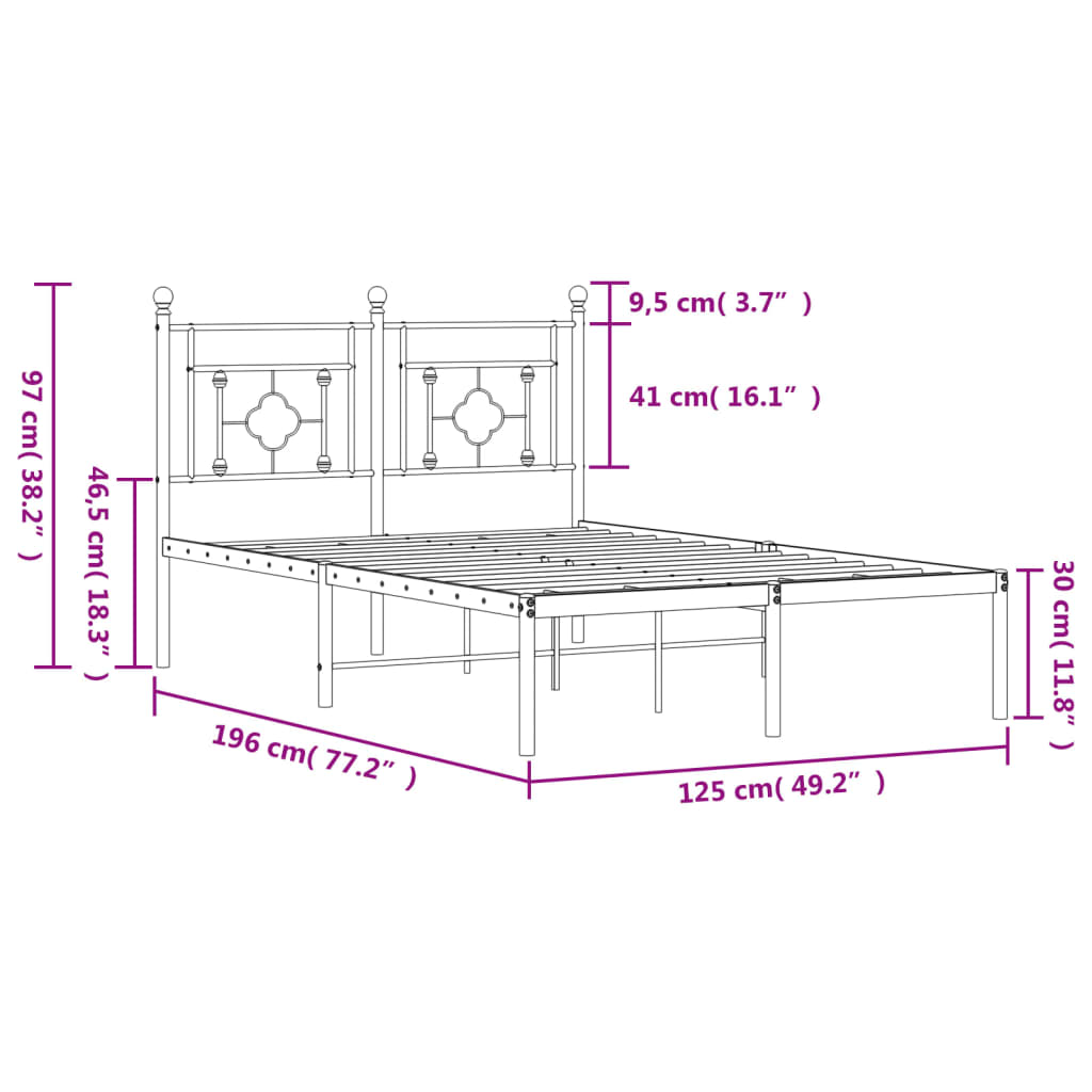 Sengeramme i metall med hodegavl hvit 120x190 cm