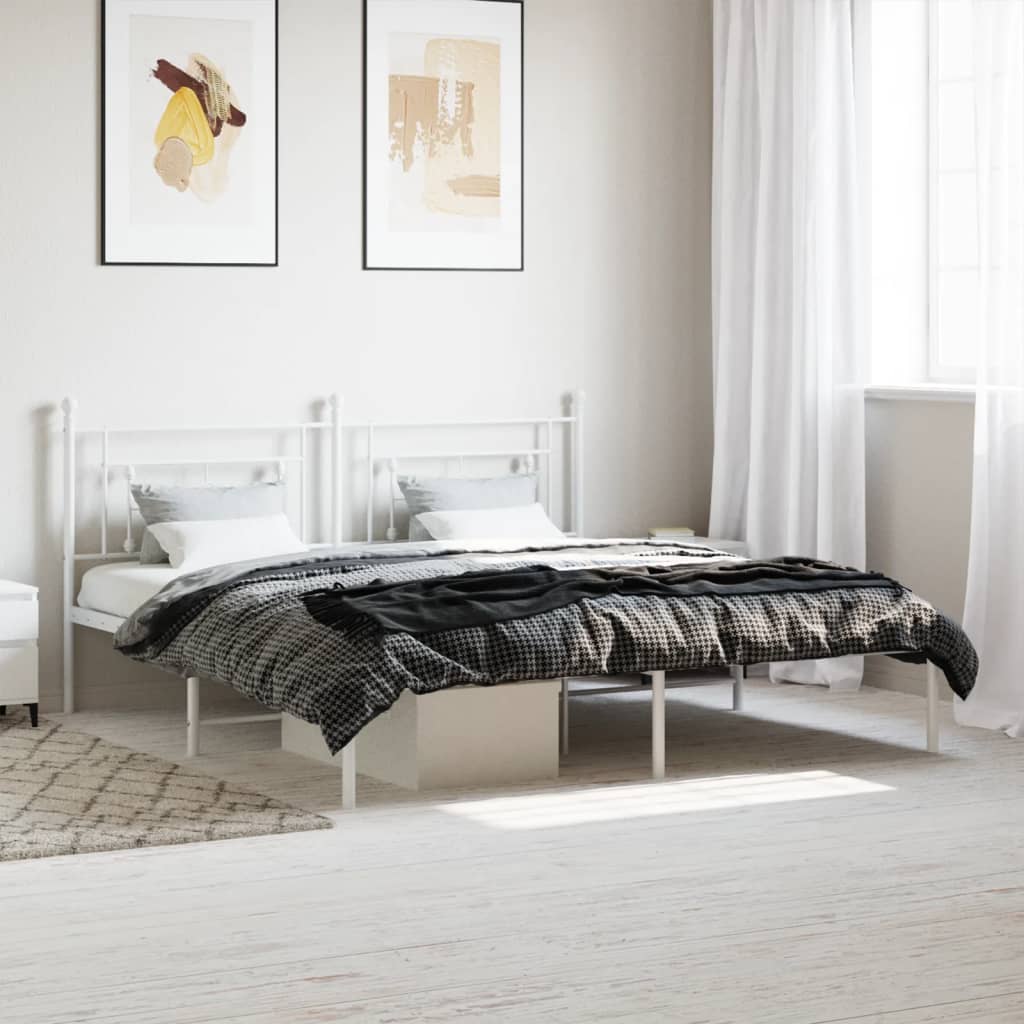 Sengeramme i metall med hodegavl hvit 183x213 cm