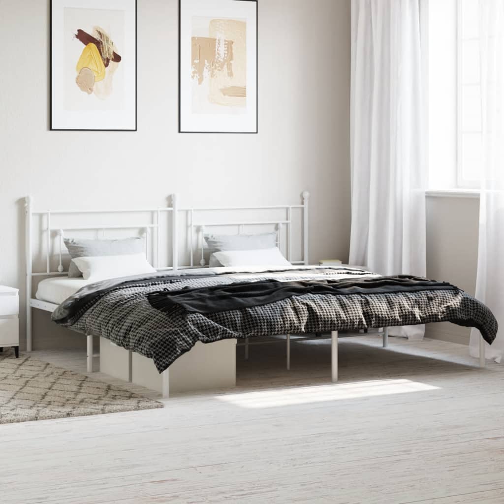 Sengeramme i metall med hodegavl hvit 193x203 cm