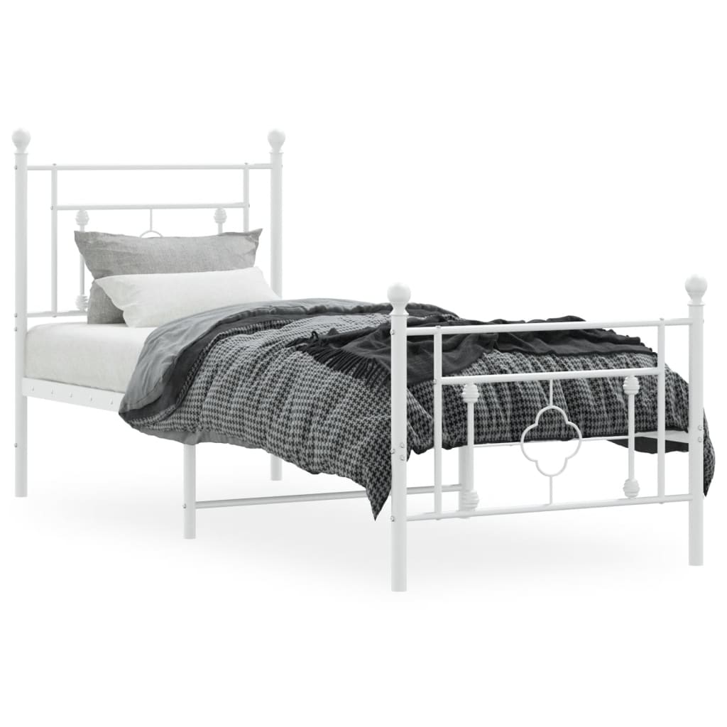 Sengeramme i metall med hode- og fotgavl hvit 75x190 cm
