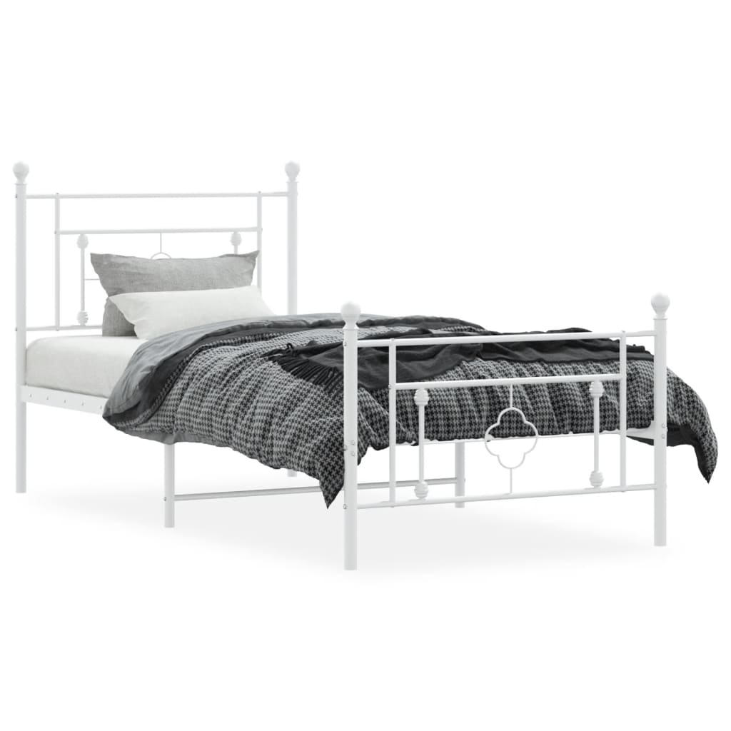Sengeramme i metall med hode- og fotgavl hvit 100x190 cm