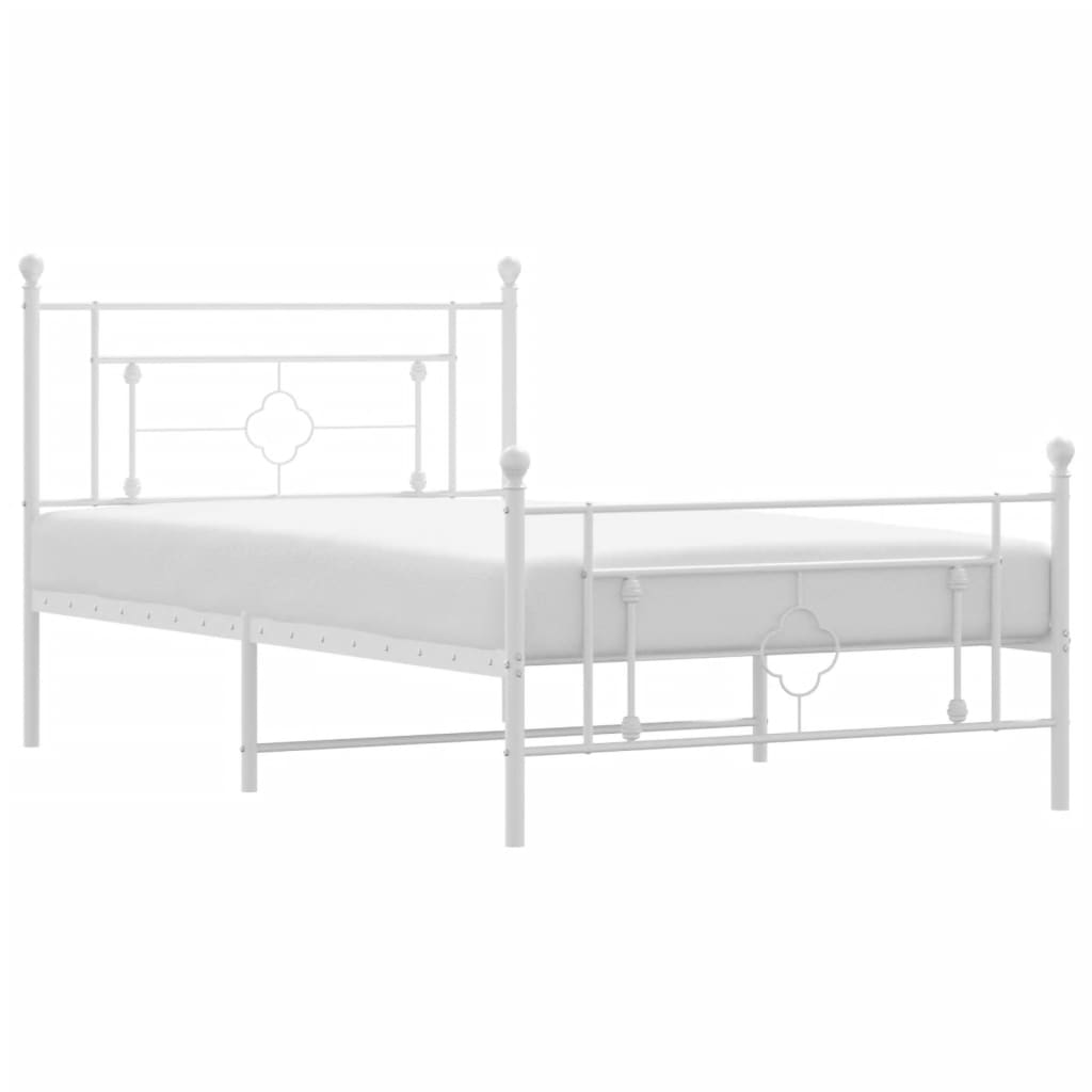 Sengeramme i metall med hode- og fotgavl hvit 107x203 cm