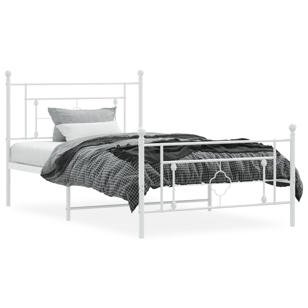 Sengeramme i metall med hode- og fotgavl hvit 107x203 cm
