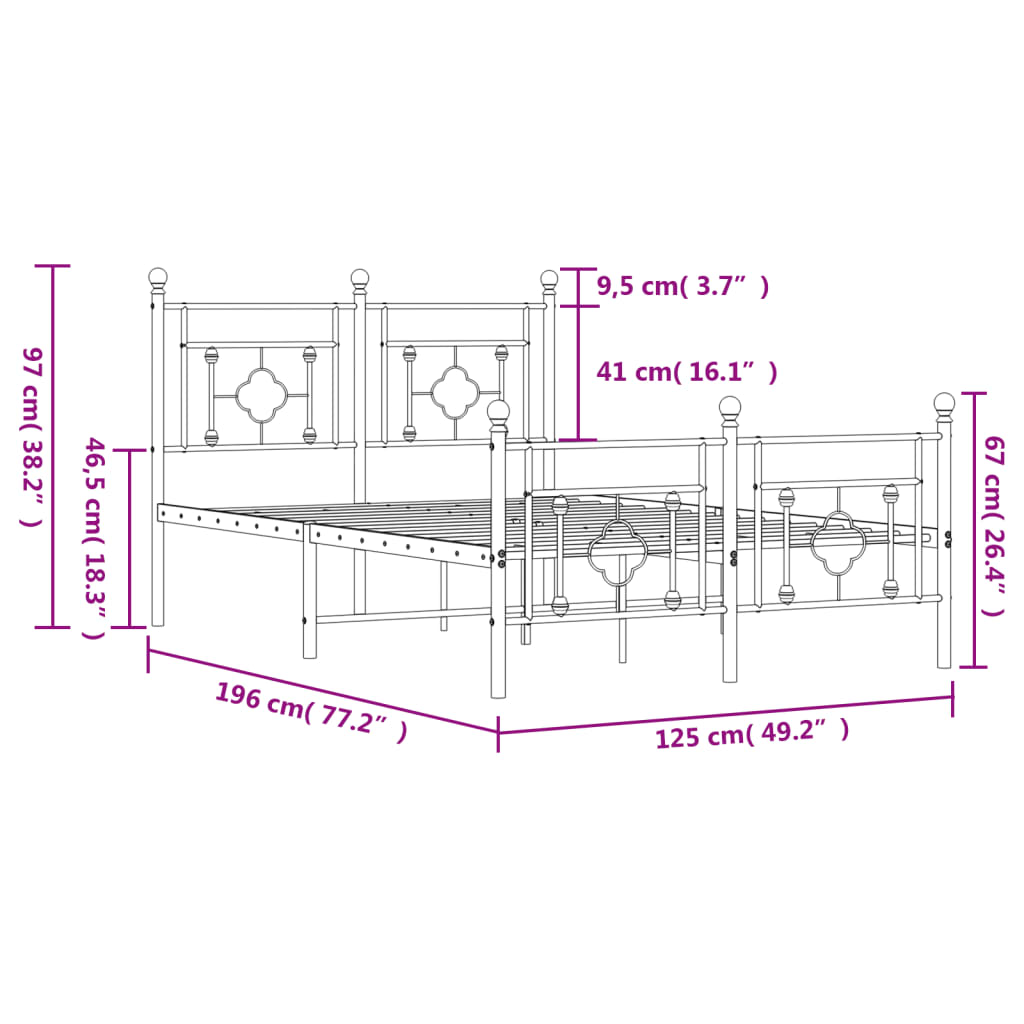 Sengeramme i metall med hode- og fotgavl hvit 120x190 cm