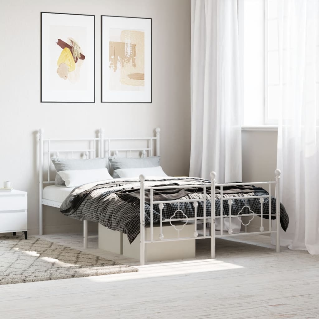 Sengeramme i metall med hode- og fotgavl hvit 120x190 cm