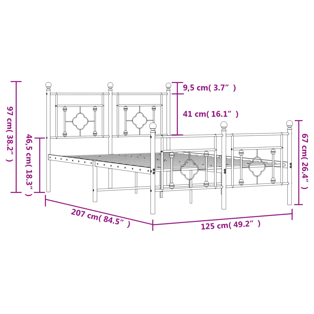 Sengeramme i metall med hode- og fotgavl hvit 120x200 cm