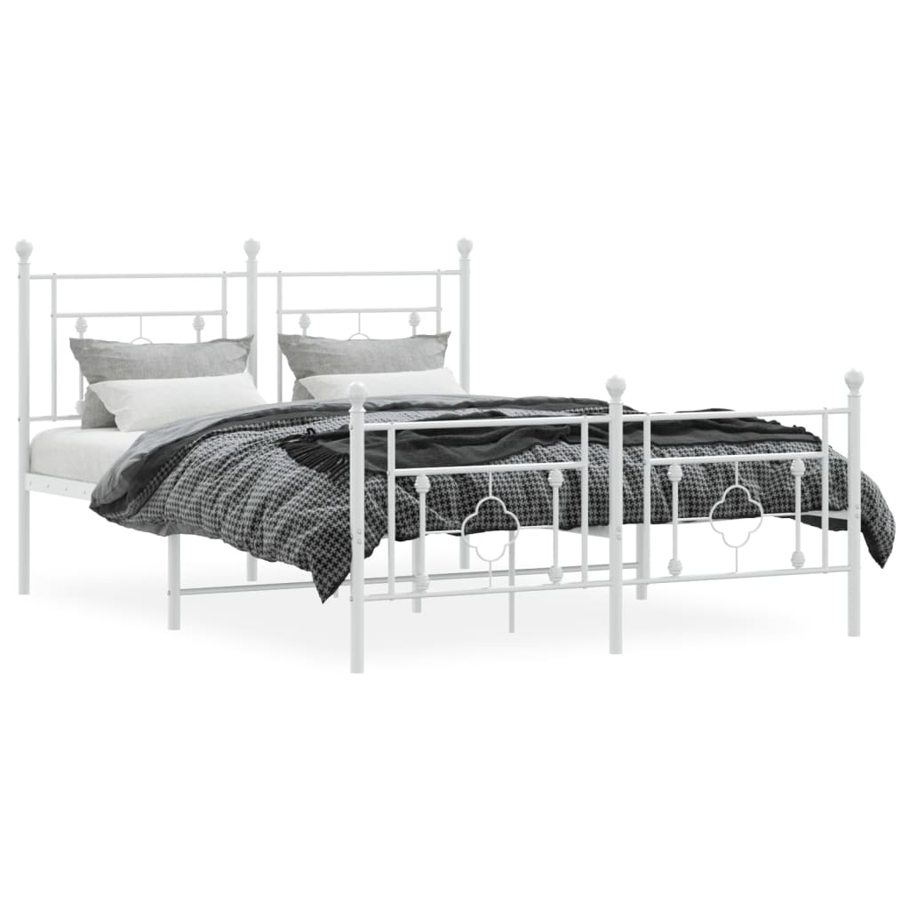 Sengeramme i metall med hode- og fotgavl hvit 140x190 cm