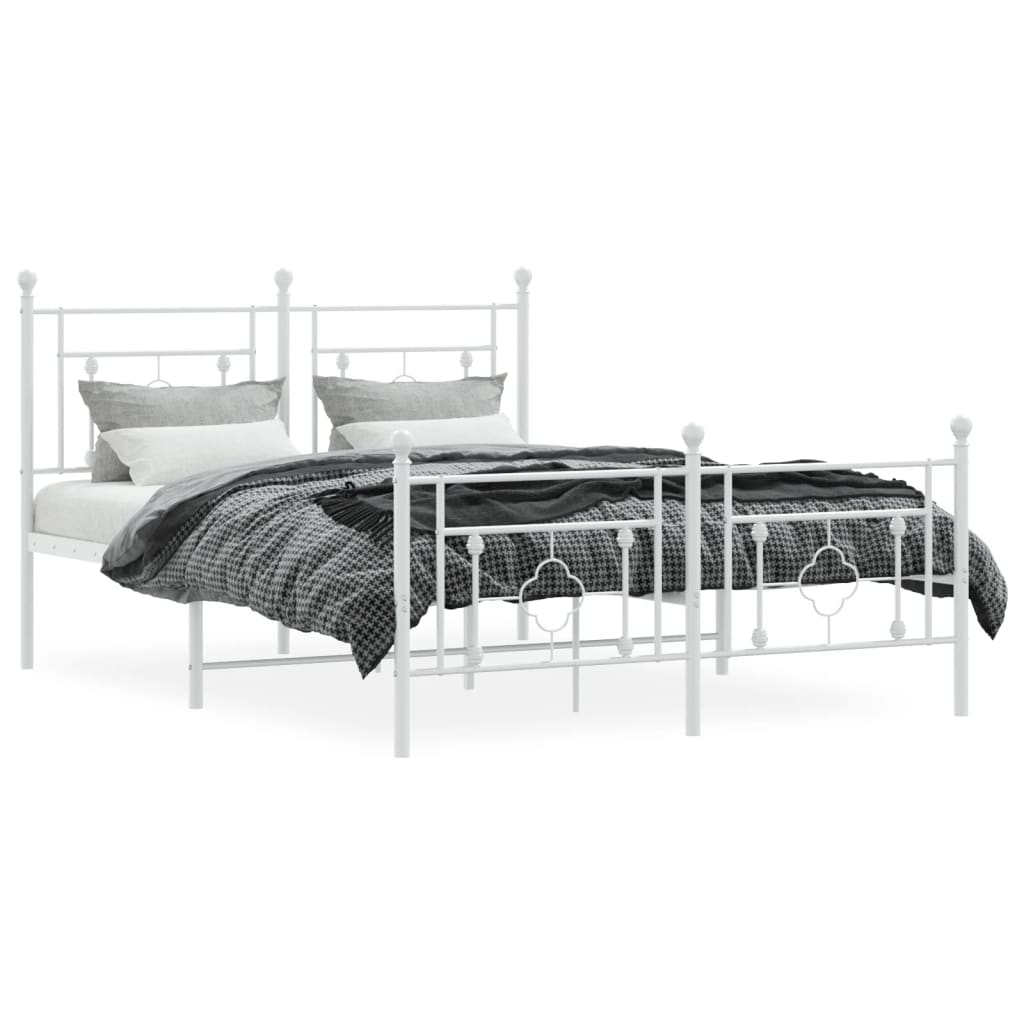 Sengeramme i metall med hode- og fotgavl hvit 140x200 cm