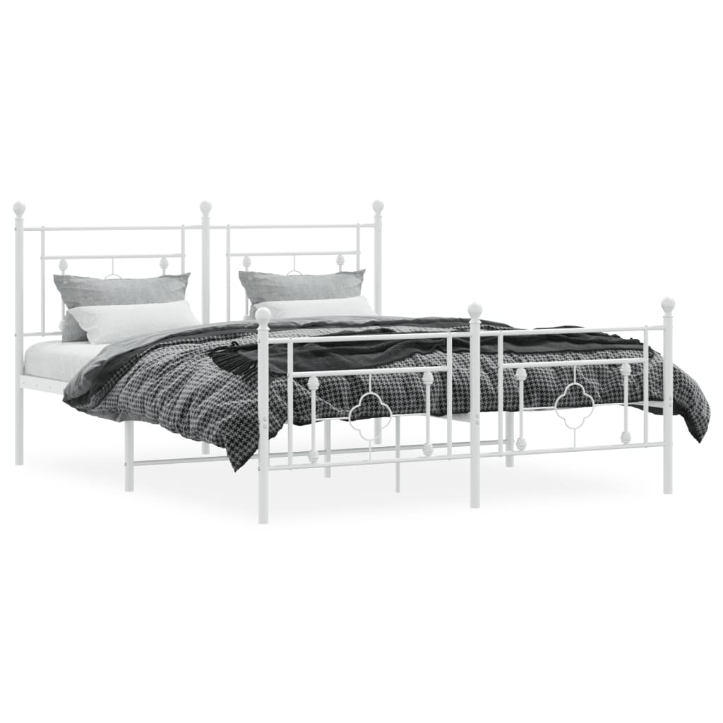Sengeramme i metall med hode- og fotgavl hvit 150x200 cm