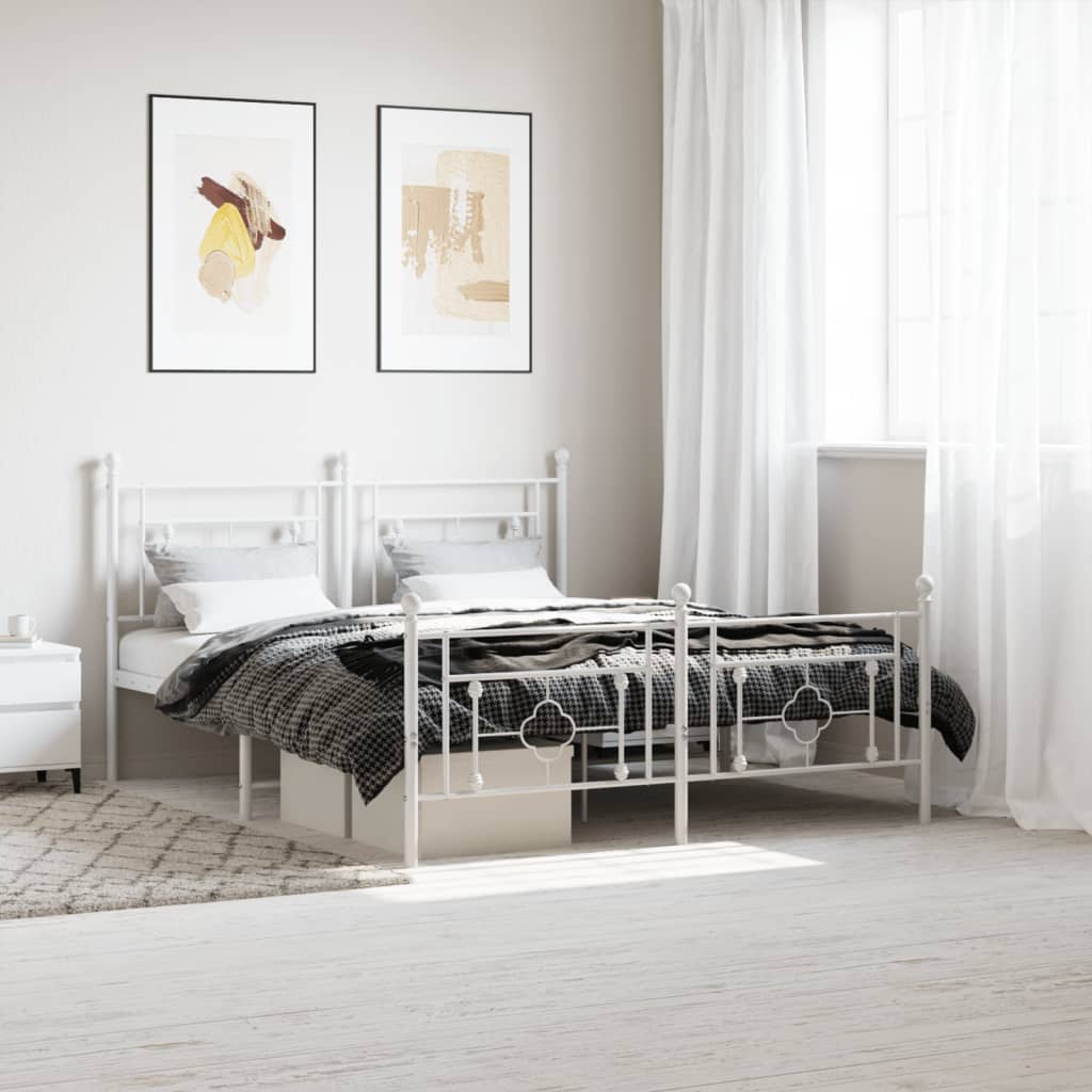 Sengeramme i metall med hode- og fotgavl hvit 150x200 cm