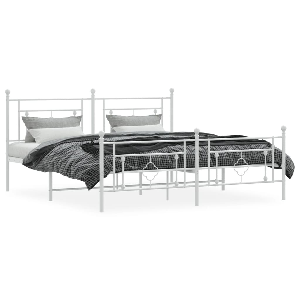 Sengeramme i metall med hode- og fotgavl hvit 183x213 cm
