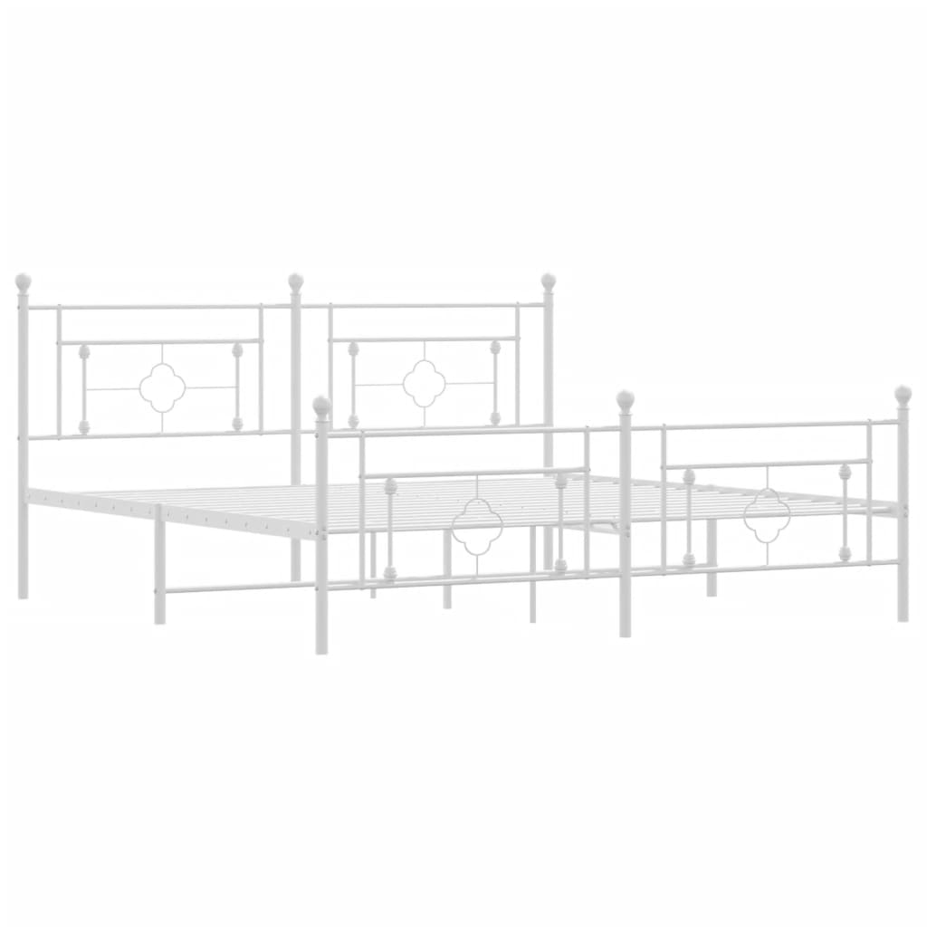 Sengeramme i metall med hode- og fotgavl hvit 183x213 cm