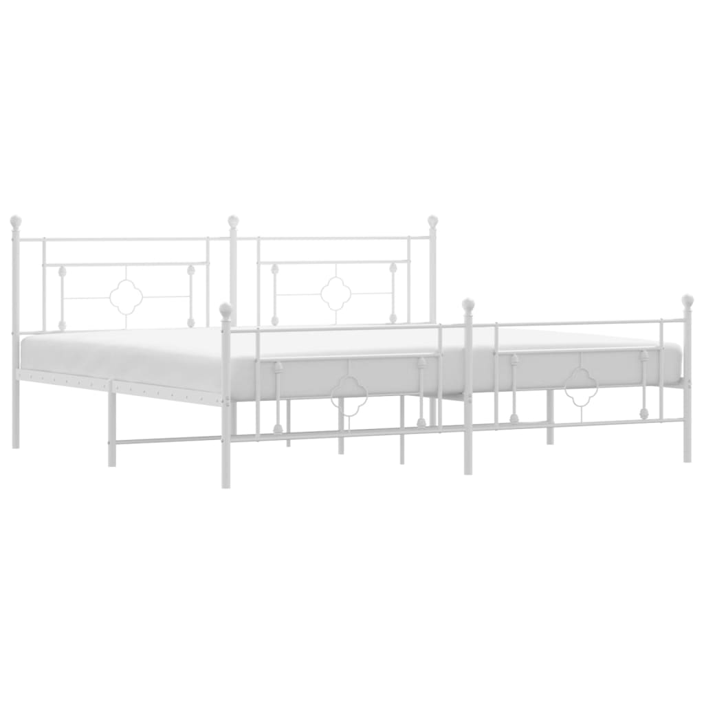 Sengeramme i metall med hode- og fotgavl hvit 193x203 cm