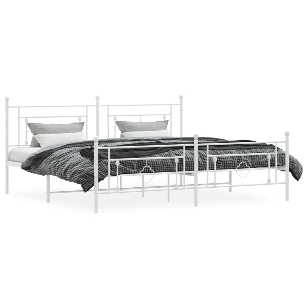 Sengeramme i metall med hode- og fotgavl hvit 193x203 cm