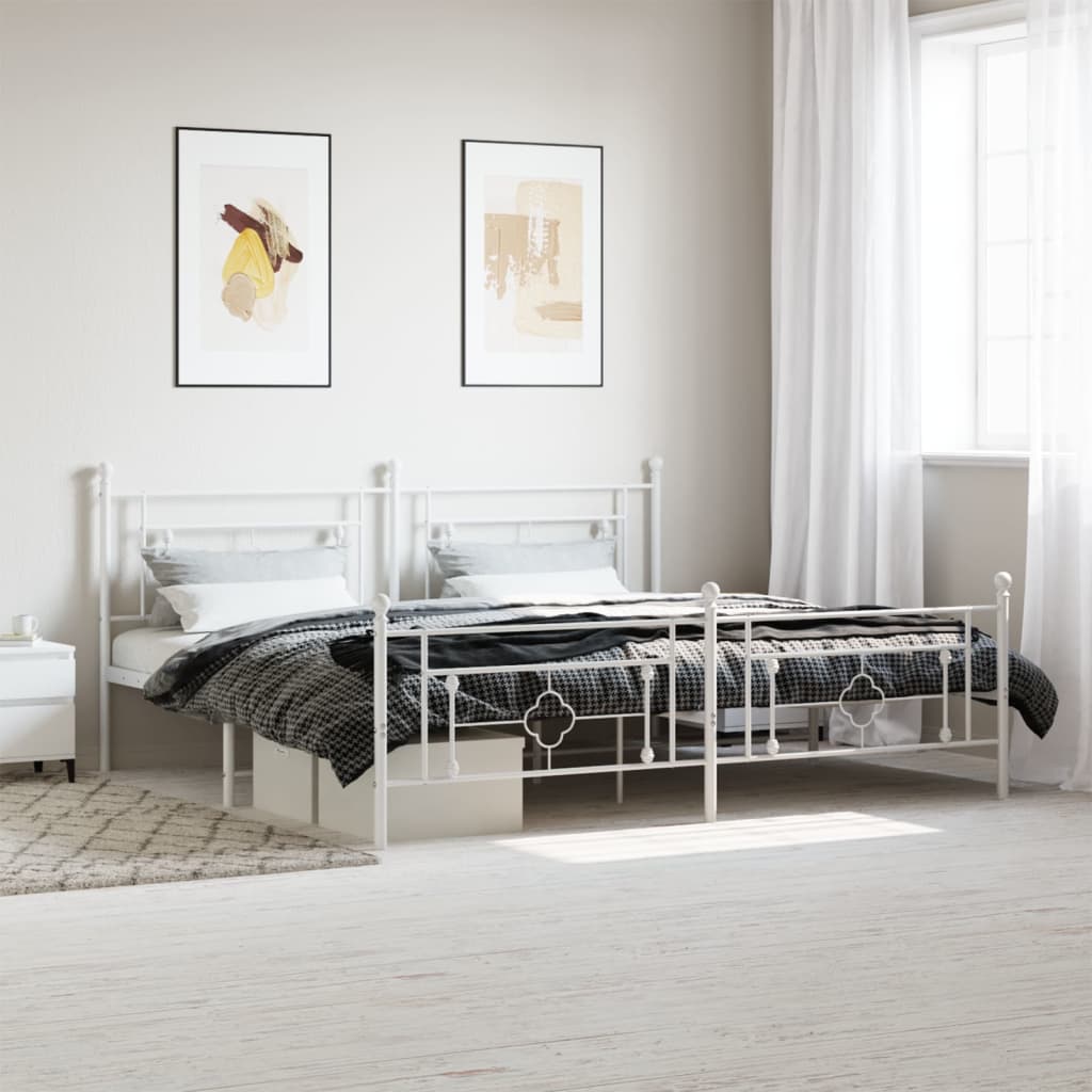 Sengeramme i metall med hode- og fotgavl hvit 193x203 cm