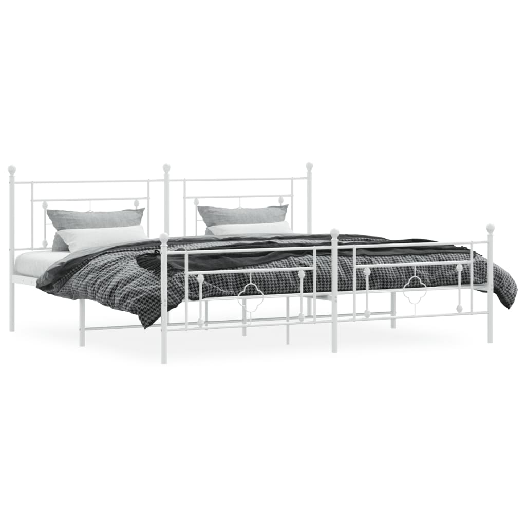Sengeramme i metall med hode- og fotgavl hvit 200x200 cm