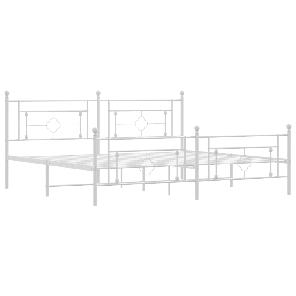 Sengeramme i metall med hode- og fotgavl hvit 200x200 cm