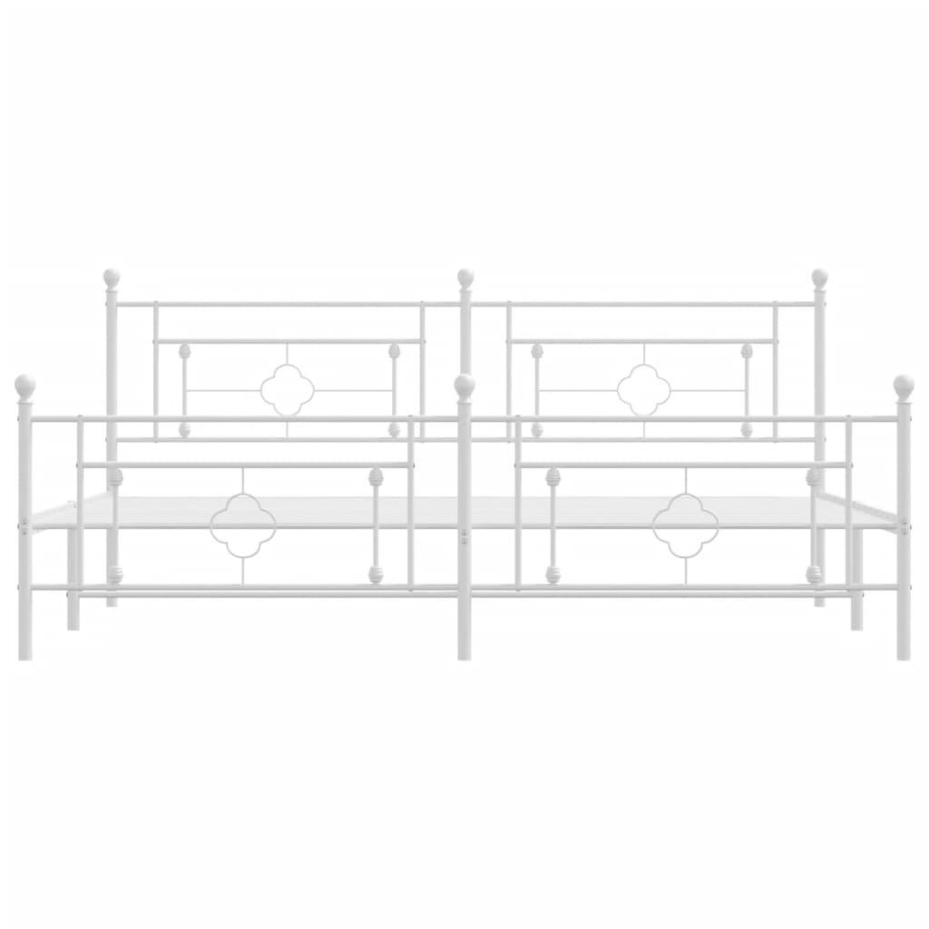 Sengeramme i metall med hode- og fotgavl hvit 200x200 cm
