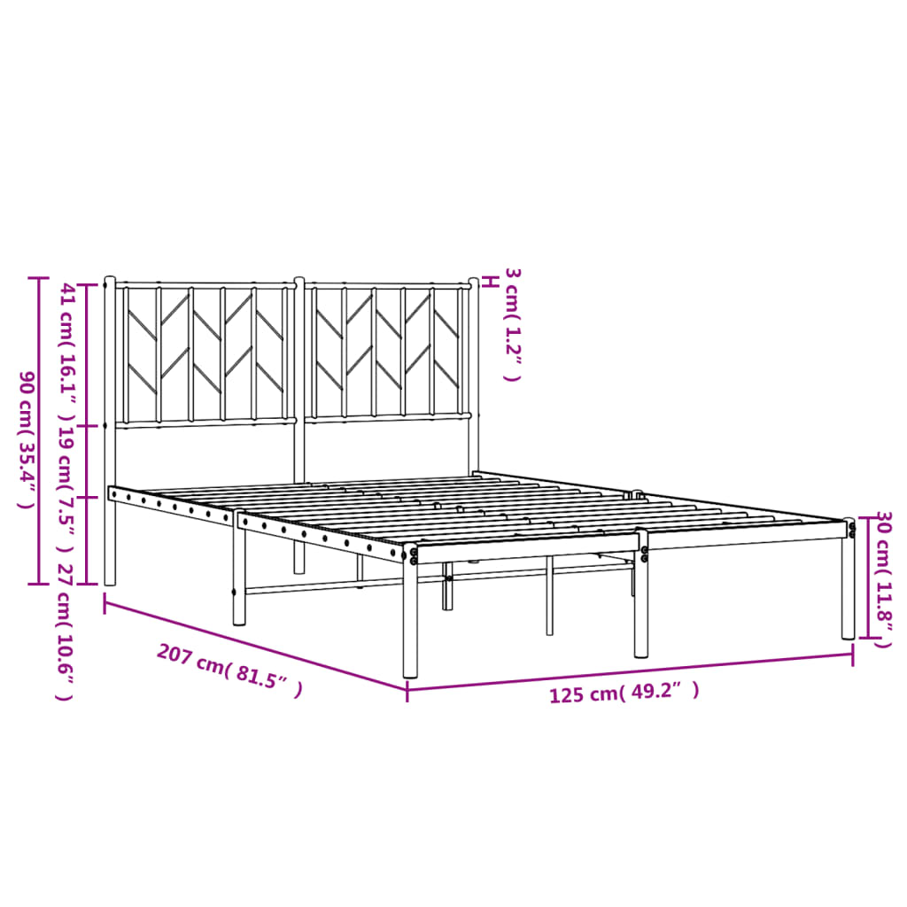 Sengeramme i metall med sengegavl svart 120x200 cm