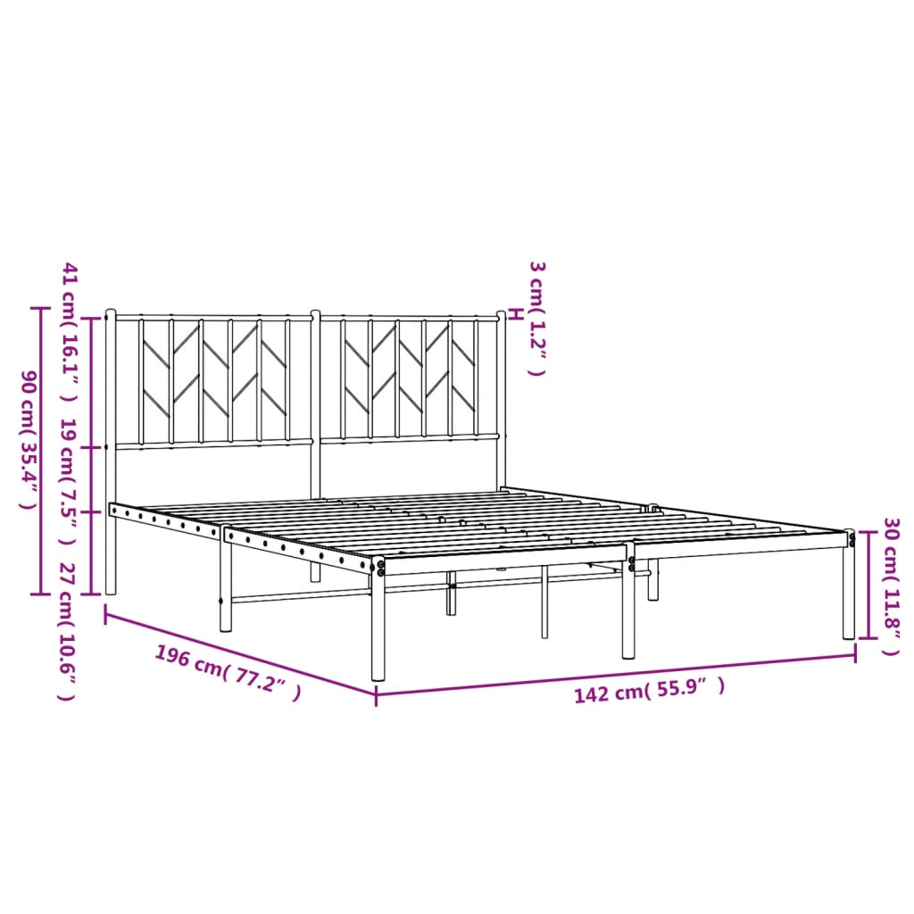Sengeramme i metall med hodegavl svart 135x190 cm