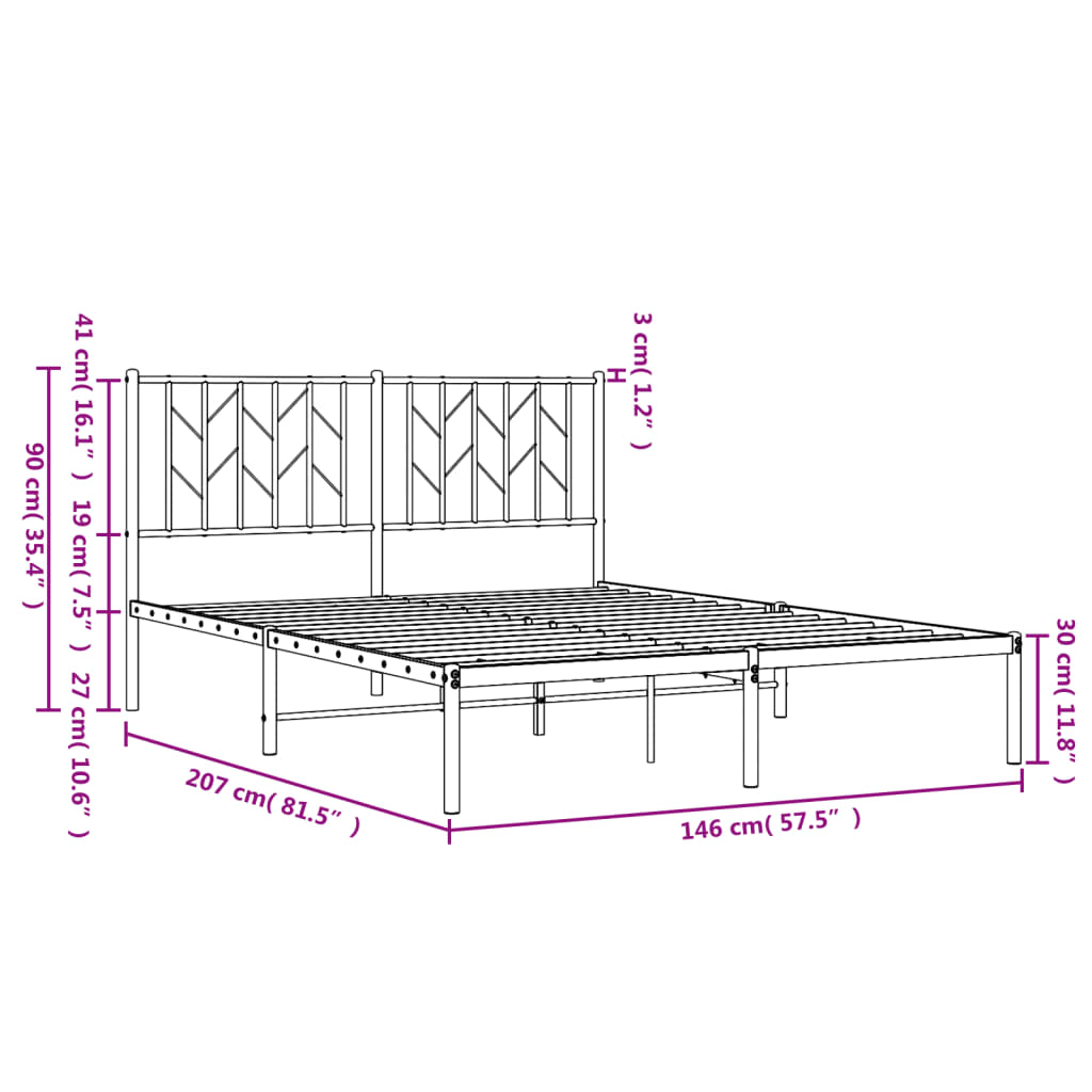 Sengeramme i metall med sengegavl svart 140x200 cm