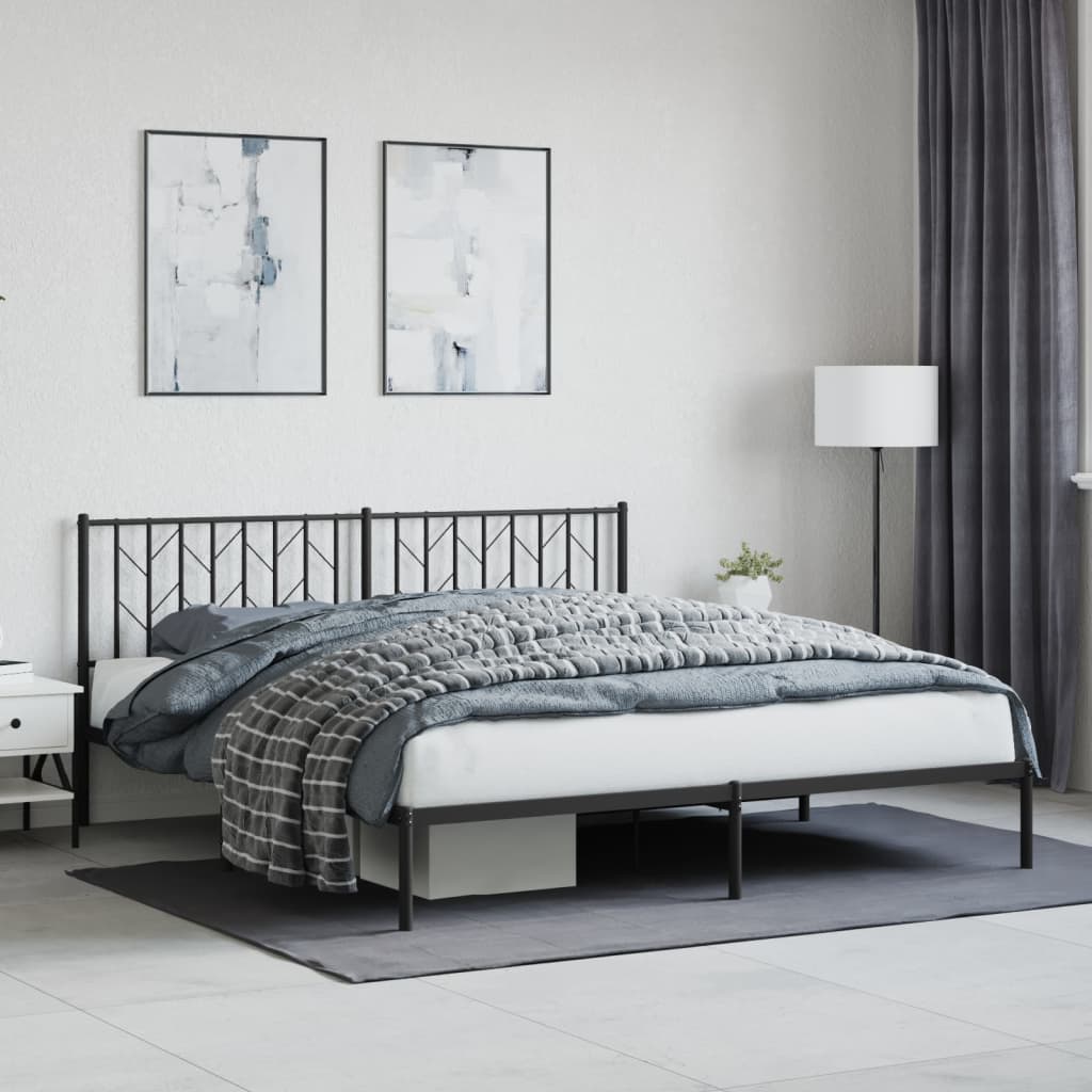 Sengeramme i metall med sengegavl svart 183x213 cm