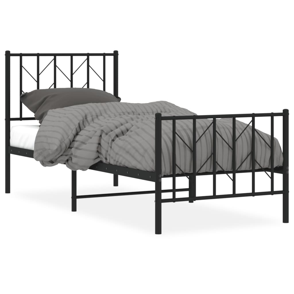 Sengeramme i metall med hode- og fotgavl svart 75x190 cm