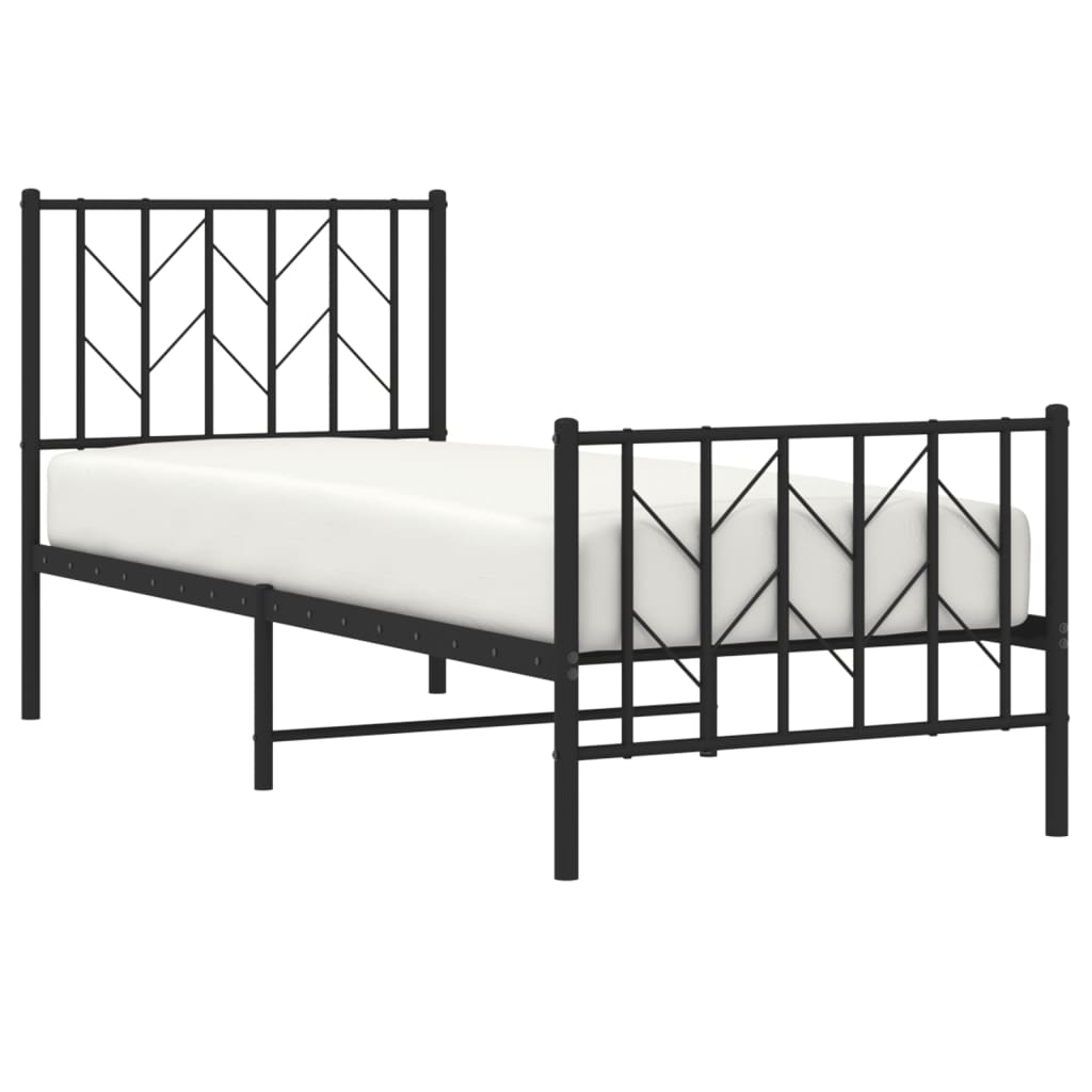 Sengeramme i metall med hode- og fotgavl svart 75x190 cm