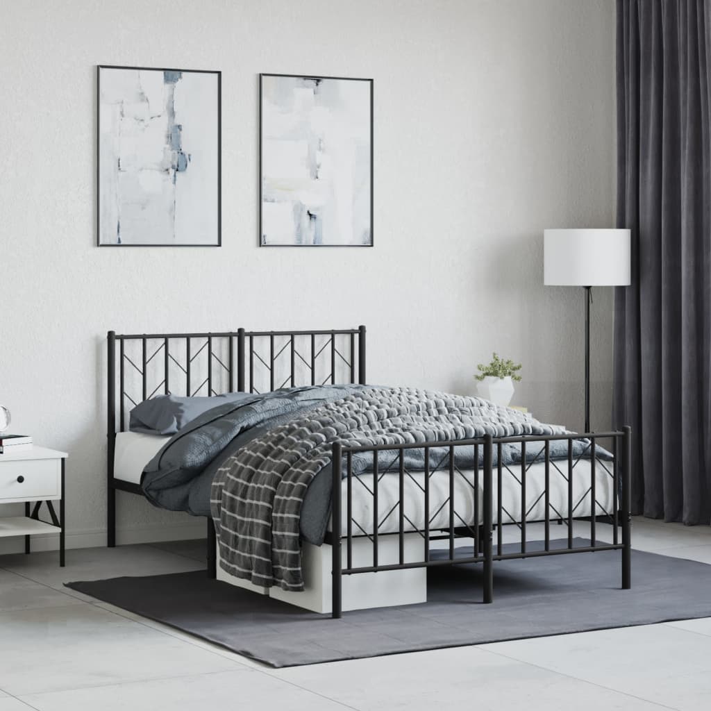 Sengeramme i metall med hode- og fotgavl svart 120x190 cm